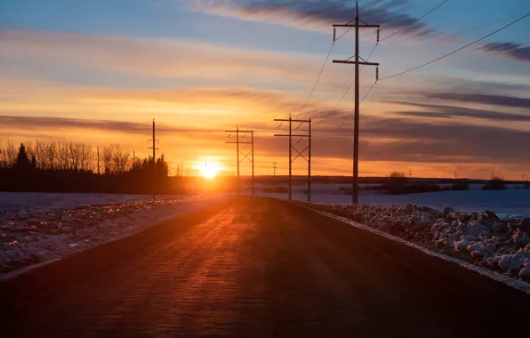 Picture road, landscape, sunset