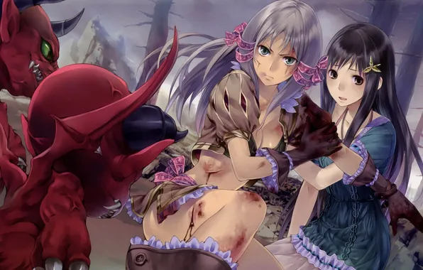 Picture girls, blood, anime, demons, wounds, atelier