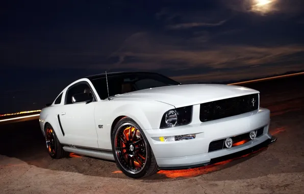 White, night, mustang, Mustang, ford, Ford