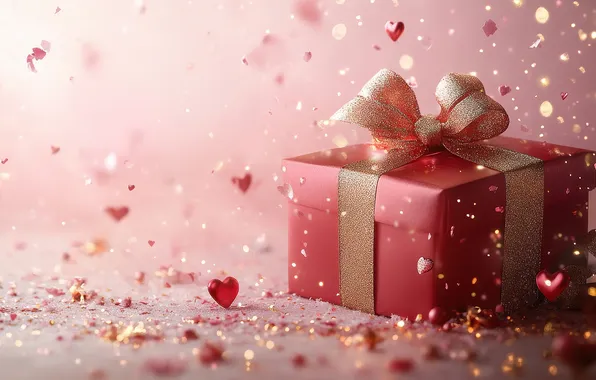 Love, holiday, box, gift, heart, heart, sequins, hearts
