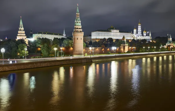 River, The city, Moscow, Night landscape