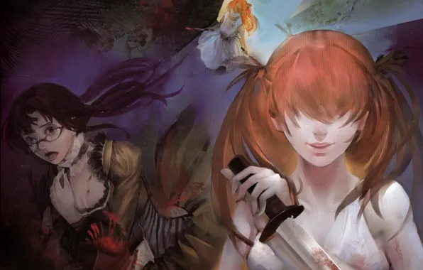 Fear, blood, the victim, dagger, horror, madness, Neon genesis evangelion, Asuka Langley