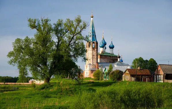 Picture summer, landscape, nature, tree, village, home, Church, dome