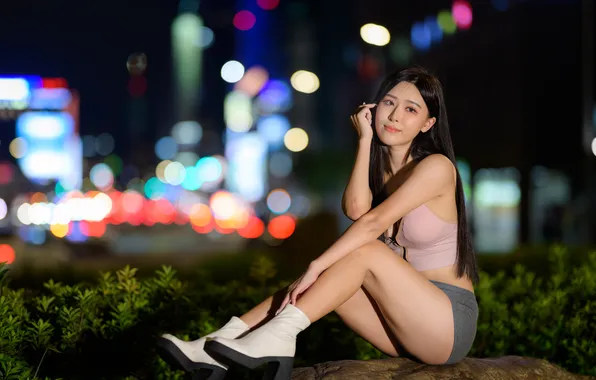 Shorts, Mike, Asian, Brunette, Feet, Sitting