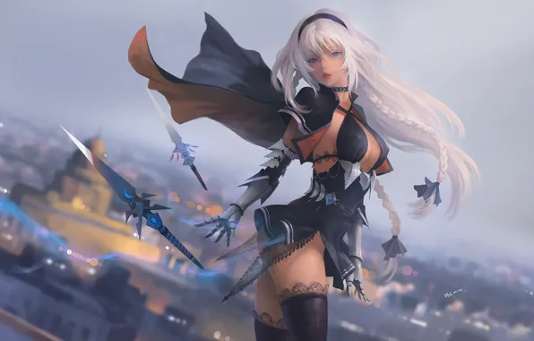 Picture girl, weapons, anime, art, Taejune Kim