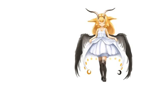 Picture wings, anime, the demon, art, girl, horns, hooves