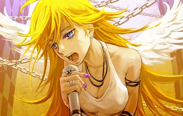 Picture girl, wings, Angel, microphone, chain, nails, Panti, Panty＆Stocking with Garterbelt