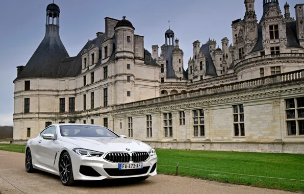 White, wall, lawn, coupe, BMW, 2018, 8-Series, Eight