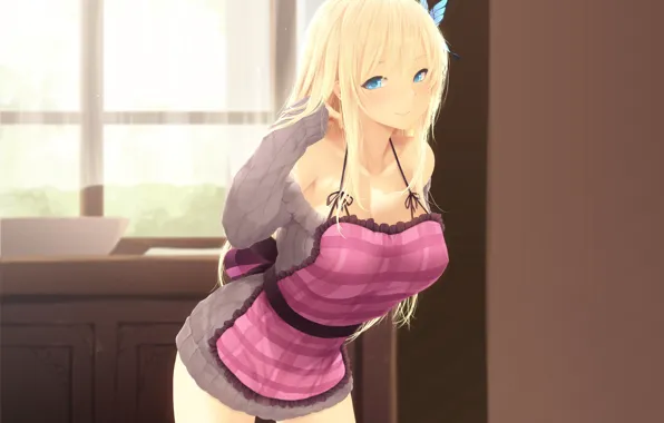 Girl, butterfly, window, apron, tulle, boku wa tomodachi ga sukunai