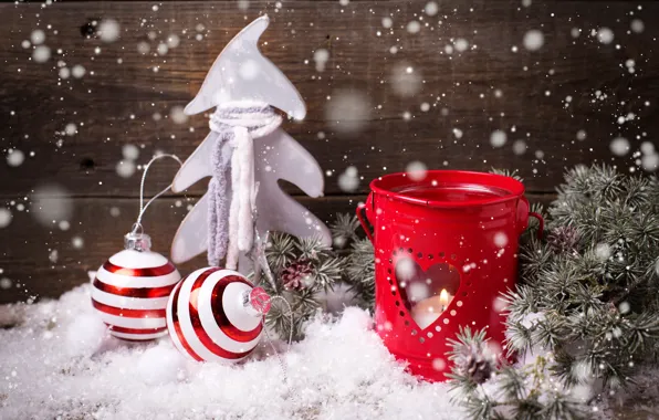 Snow, decoration, tree, New Year, Christmas, happy, Christmas, wood