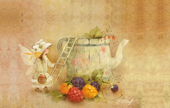 Picture autumn, mood, kettle, harvest, girl, children's, Catherine Attendants