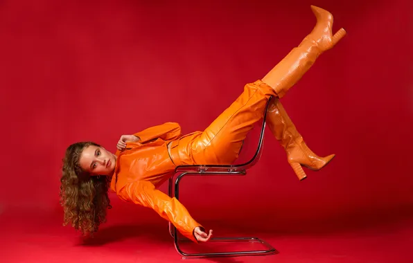 Pose, style, model, boots, leather, beauty, fashion, lying