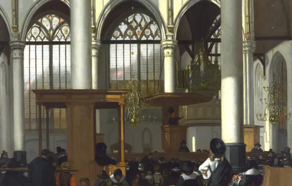 Picture Dutch painting., Kerk in Amsterdam, Emanuel de Witte, Interior of the Oude