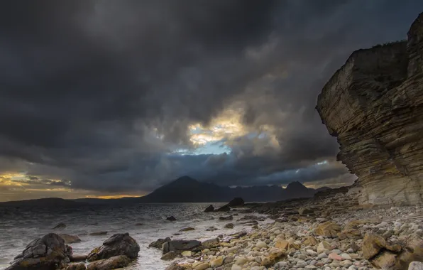 Sea, the sky, clouds, landscape, mountains, clouds, nature, pebbles