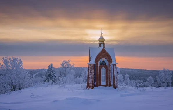 Winter, snow, Russia, chapel, Perm Krai, Maxim Evdokimov, White mountain