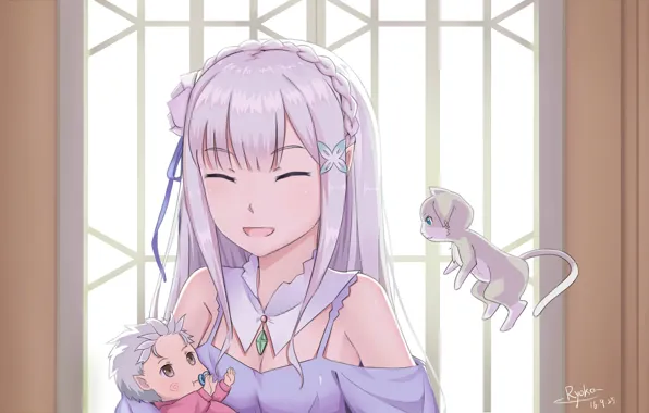 Anime, baby, art, child, Emilia, Re: Zero kara hajime chip isek or Seikatsu, From scratch