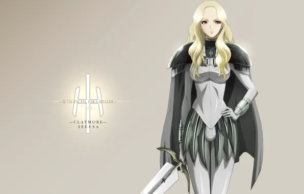 Picture girl, weapons, sword, anime, warrior, blonde, Claymore, armor