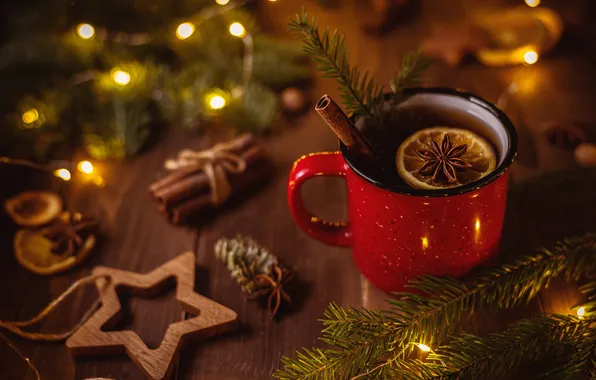 Light, branches, Board, star, orange, Christmas, mug, New year