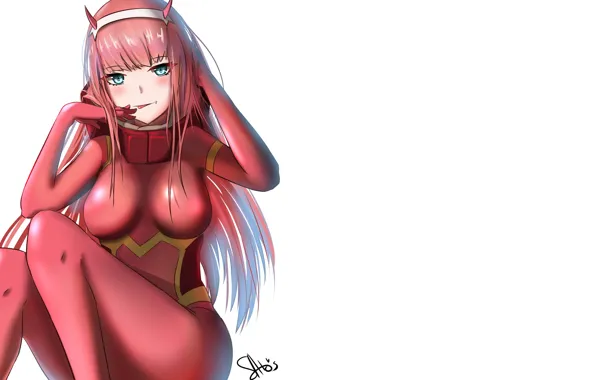 Picture girl, white background, Darling In The Frankxx, Cute in France, Zero Two
