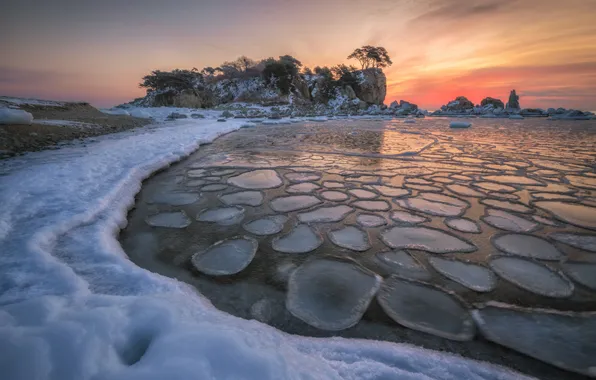 Sunrise, ice, morning, Andrey Grachev