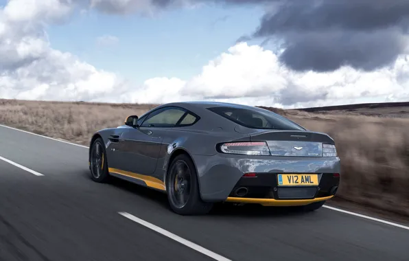 Picture road, machine, Aston Martin, speed, supercar, supercar, rear view, V12
