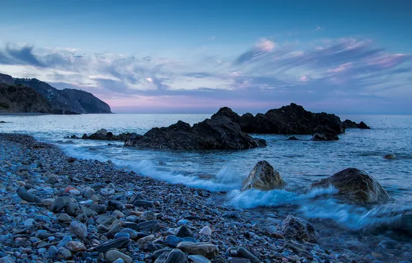 Sea, stones, rocks, coast, Spain, Spain, Andalusia, The Mediterranean sea