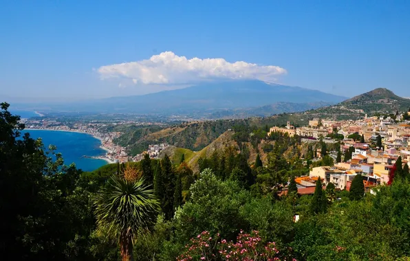 Picture mountains, coast, Italy, panorama, Italy, Sicily, Sicily, Messina
