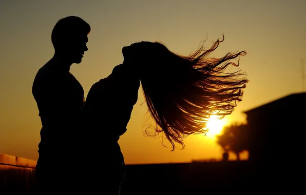 Picture girl, sunset, mood, romance, pair