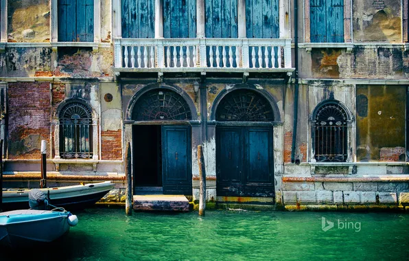 Picture house, boat, the door, Italy, Venice, channel, facade