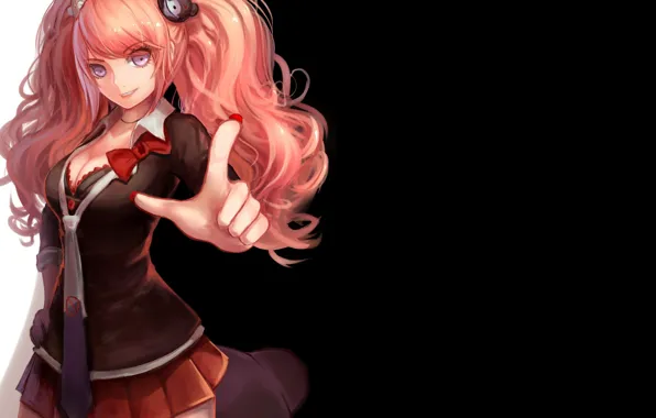 Game, pink hair, bear, anime, beautiful, background, purple eyes, pretty