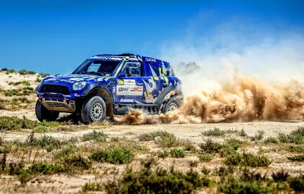 Mini, Blue, Dust, Sport, Speed, Race, Rally, SUV