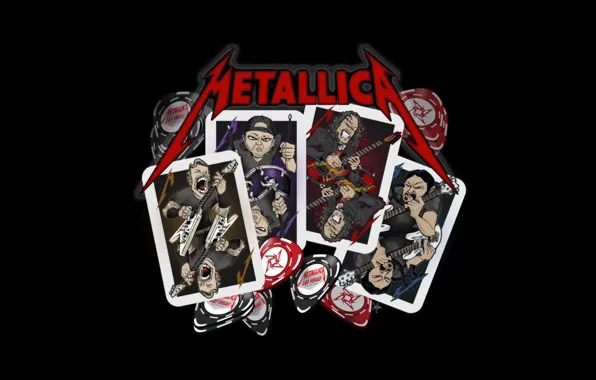 LOGO, GROUP, METALLICA, COMPOSITION, CARD, MUSICIANS, BLACK BACKGROUND, legend