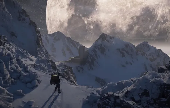 Mountains, the moon, The game, screenshot, Death Stranding 2