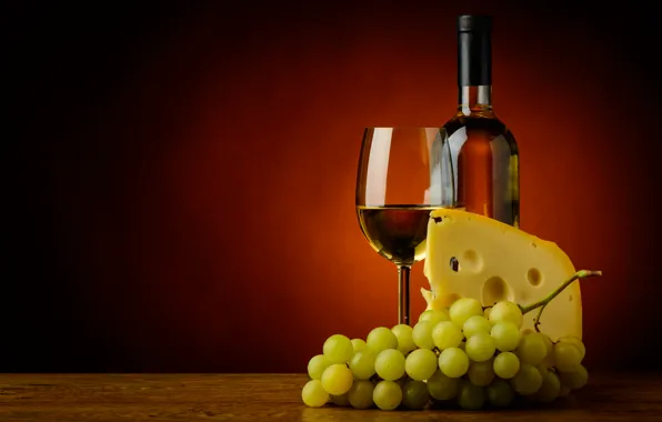 Background, wine, glass, bottle, cheese, grapes