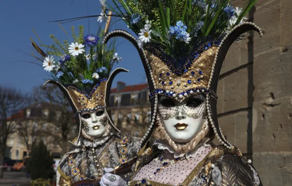 Flowers, mask, pair, costume, Venice, carnival