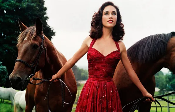 Girl, actress, horse, brown hair, young, Jennifer Connelly, Jennifer Connelly