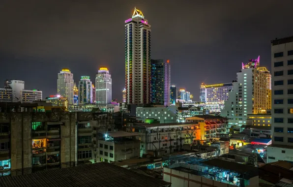 Night, clouds, the city, lights, building, Thailand, Bangkok, skyscrapers
