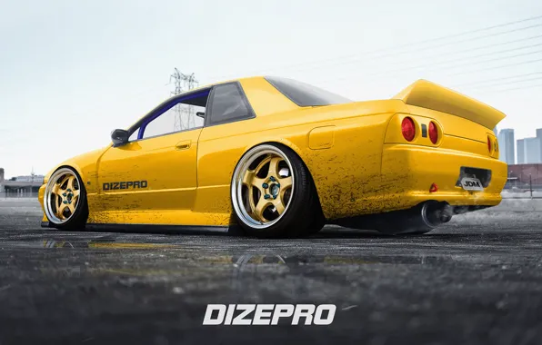 Auto, Yellow, Machine, Nissan, R32, Skyline, Rendering, JDM