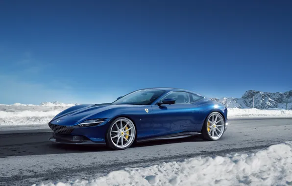 Mountains, Ferrari, Ferrari, Blue, Mountain, Supercar, Sports car, Roma