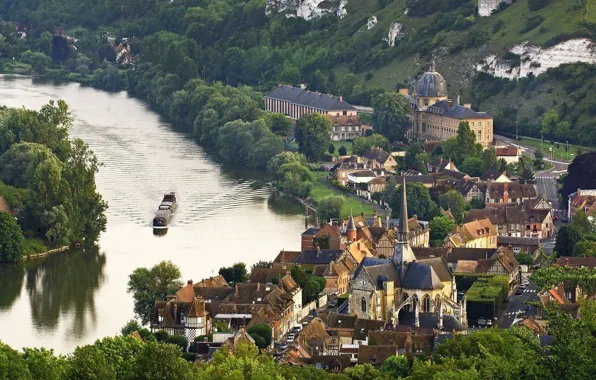 The city, river, France, France, valley, Normandy, top view, medieval architecture