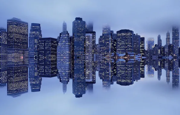 Picture fog, reflection, New York, Manhattan, harbour