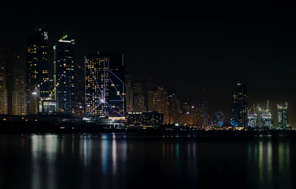 Water, Night, The city, House, Bay, Building, City, House