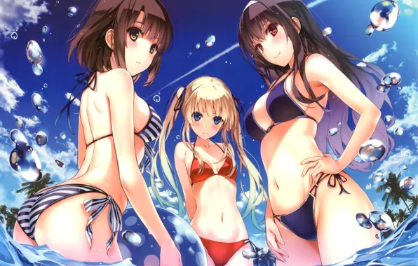 Picture girl, sexy, beach, long hair, sea, boobs, anime, beautiful