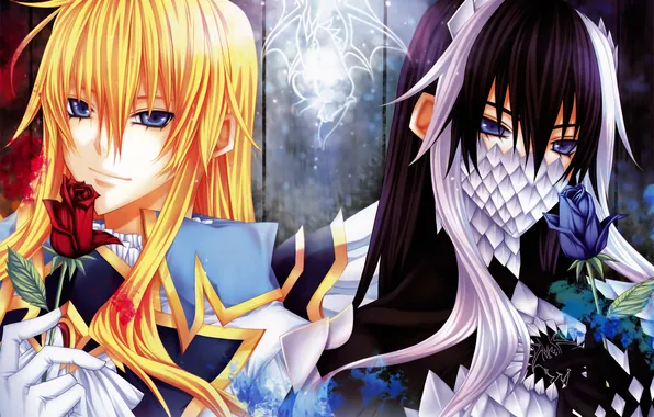 Flower, rose, mask, art, guys, the legend of sun knight, os rabbit cat, sun knight