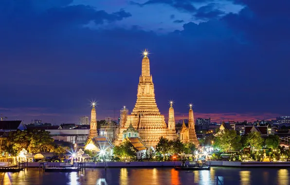 Picture city, beautiful, boat, cityscape, church, buddhism, bangkok, chaopraya