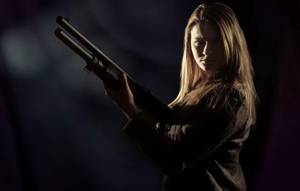 Girl, weapons, background