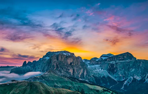 The sky, sunset, mountains, rocks, Italy, Dolomites, Udo Soehngen