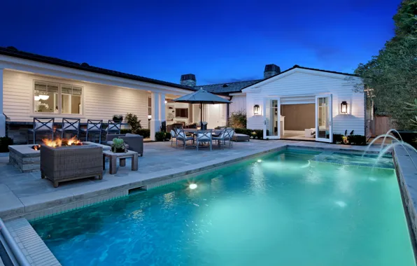 Picture umbrella, pool, mansion, design, evening, interior