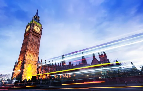 Road, light, the city, lights, London, the evening, excerpt, UK