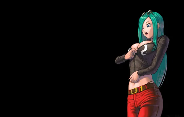 Picture anime, Tits, Black background, green hair